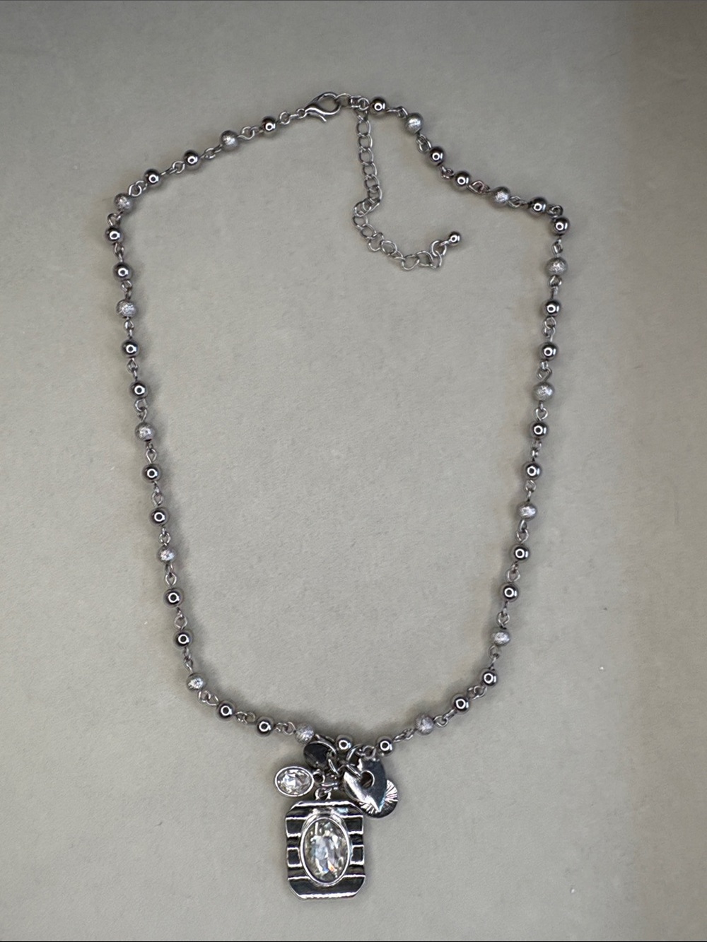 Silver Tone Crystal Bead Necklace with Pendant